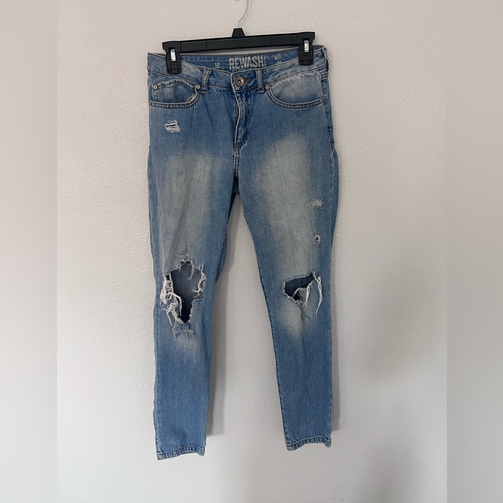 Rewash Medium Wash Distressed Boyfriend Jeans Size 27”